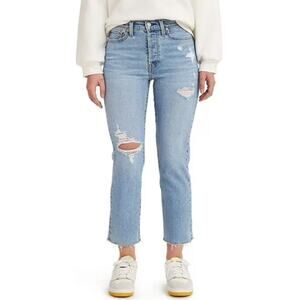 Levi's Wedgie Straight Button Fly Distressed Jeans Normcore Women's size 27 x 28